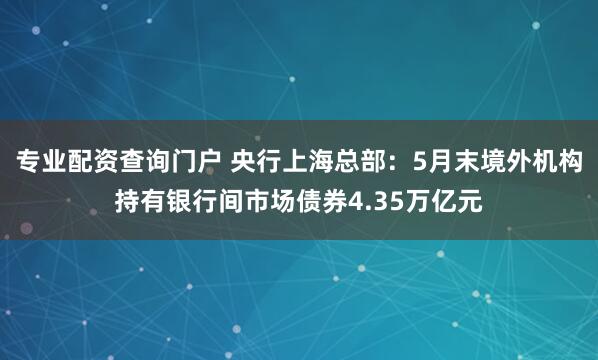 专业配资查询门户 央行上海总部：5月末境外机构持有银行间市场债券4.35万亿元